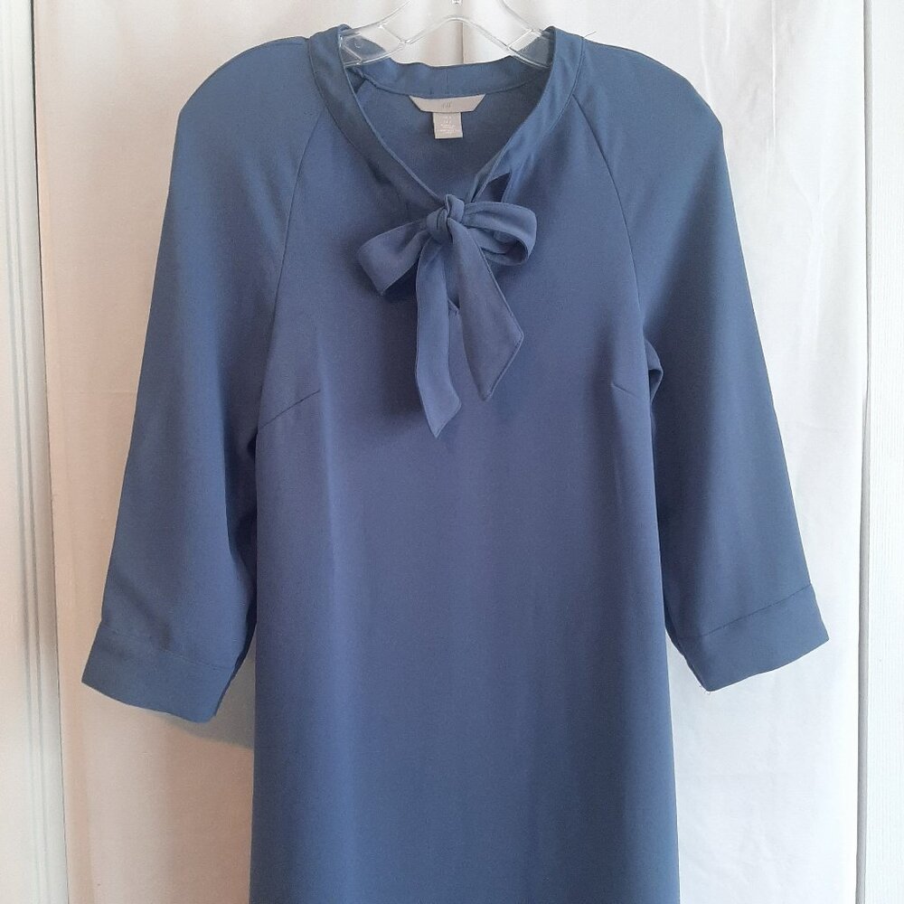 H&M Blue Knee Length A-Line Dress 3/4 sleeve Sz 0